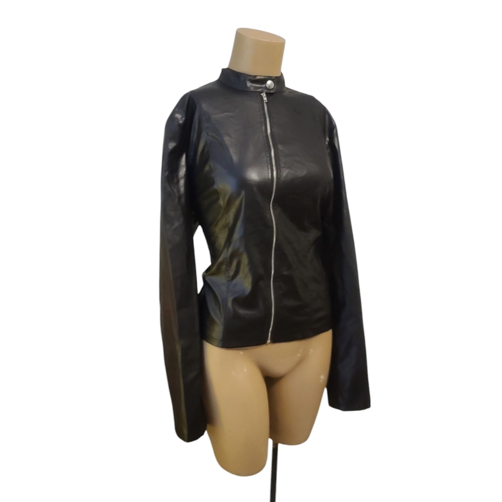 Black Vegan Leather Women's Motorcycle Jacket Size Medium